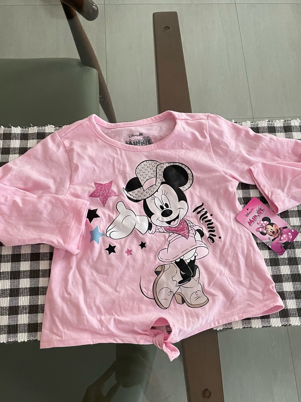 Disney Minnie Mouse Pink Tie-Front Long Sleeve Top cowgirl